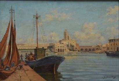SARAILLON Benjamin, 1902-1989 Port d'Alger, l'amirauté, huile sur toile, signée en...