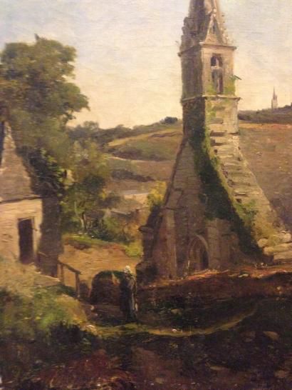LANSYER Emmanuel, 1835-1893 Paysanne devant la chapelle, 1863 Huile sur toile(restaurations),...