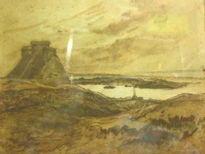 MADELINE Paul, 1863-1920 Chaumière bretonne devant la mer, eau-forte en couleurs(rousseurs...