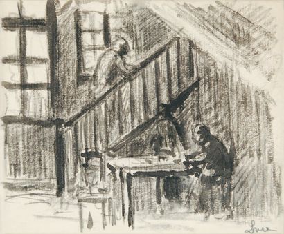 Maximilien LUCE Intérieur à l'escalier, circa 1887 -1888 Dessin au crayon noir et...