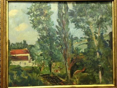 ADRION Lucien, 1889-1953 Paysage à la maison rouge huile sur toile (petits manques...