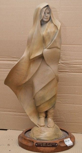 HASKEW Denny, né en 1948 White deer of autumn sculpture en terre cuite vernissée...