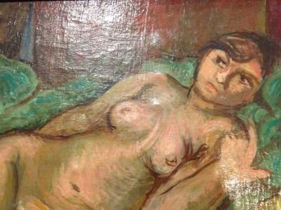 HINRICHSEN Kurt, 1901-196? Nu au canapé, 1928 huile sur toile, signée et datée sur...