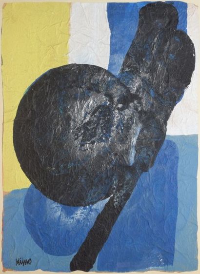 KIJNO Ladislas, 1921-2012 Sans titre jaune et bleu technique mixte sur papier monté...