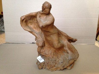 LARCHE Raoul, 1860-1912, d'après Femme au voile terre cuite originale à patine ocre...