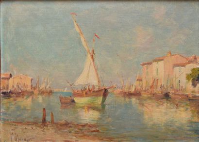 MANAGO Vincent, 1880-1936 Voilier aux Martigues huile sur toile marouflée sur carton,...