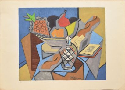 METZINGER Jean, 1883-1956 Compotier à l'ananas et carafe lithographie en couleurs,...