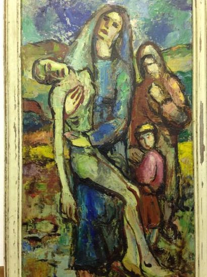 MONTET Maurice, 1905-1997 Pieta huile sur panneau, non signé 44,5x25,5 cm