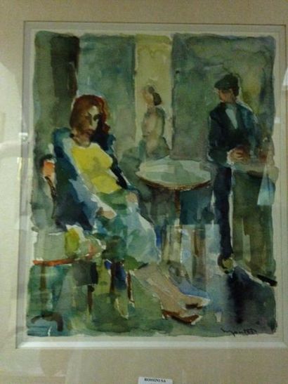 MONTET Maurice, 1905-1997 Etude pour «Au café» aquarelle, signée en bas à droite...