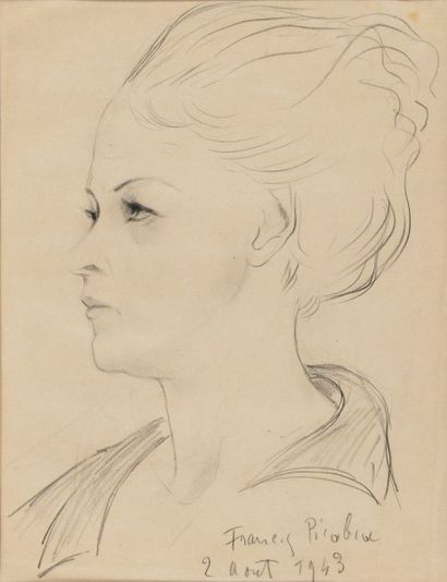 PICABIA Francis, 1879-1953 Visage de femme, 2 août 1943 dessin au crayon noir (insolation,...