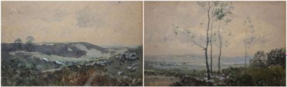 POINTELAIN Auguste, 1839-1933 Vallons - Arbres en plaine deux aquarelles gouachées...