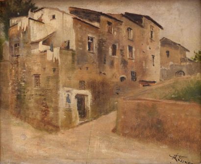 ROSSANO Federico, 1835-1912 Maisons à Salerne huile sur toile (traces de griffes...