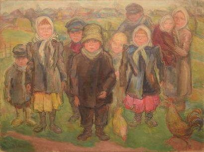 SCHLEIFER Savery, 1888-1943 Enfants à la campagne huile sur toile (petits manques),...