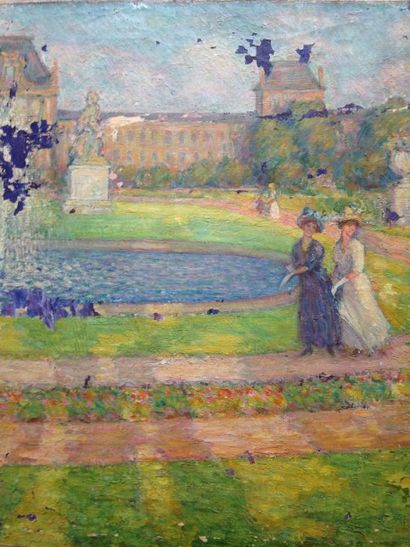 SCHLEIFER Savery, 1888-1943 Promenade au jardin des tuileries huile sur toile, sans...