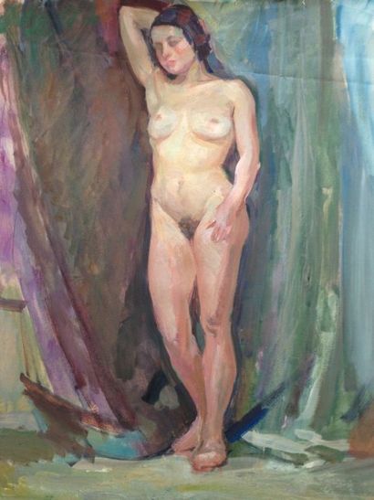 SCHLEIFER Savery, 1888-1943 Etude de nue féminin huile sur papier, cachet de l'atelier...