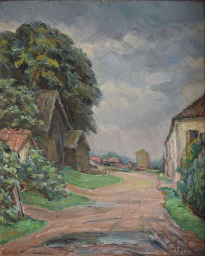 SCHLEIFER Savery, 1888-1943 Maisons et cabanes au bord du chemin huile sur panneau,...
