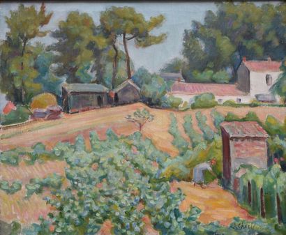SCHLEIFER Savery, 1888-1943 La petite jardinière huile sur toile (craquelures), signée...