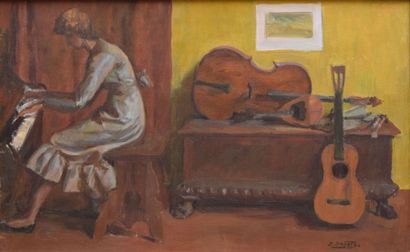 SIEFFERT Paul, 1874-1957 La pianiste huile sur toile, signée en bas à droite, cachet...