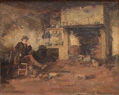 THURNER Gabriel Édouard, 1840-1907 Intérieur au chasseur huile sur toile (petits...