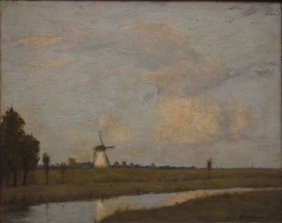 ULMANN Raoul André, né en 1867 Canal et moulin huile sur panneau (petite restauration),...