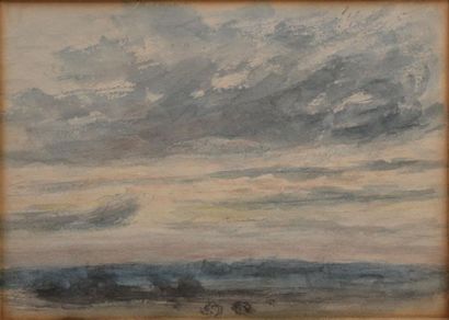CONSTABLE John, dans le goût de Effet de nuages sur une plaine aquarelle, non signée,...