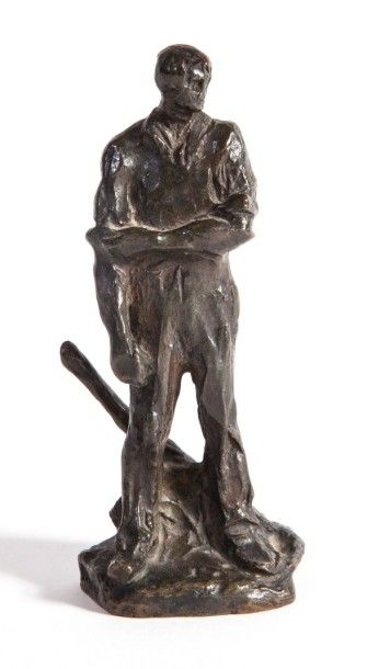 DALOU Aimé Jules, 1838-1902 Paysan à la pioche retroussant sa manche bronze à patine...