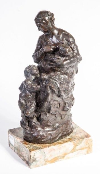 DALOU Jules Aimé, 1838-1902 La Charité groupe en bronze à patine brune, fonte à la...