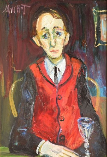 DAUCHOT Gabriel, 1927-2005 L'homme au gilet rouge et au verre de cristal huile sur...