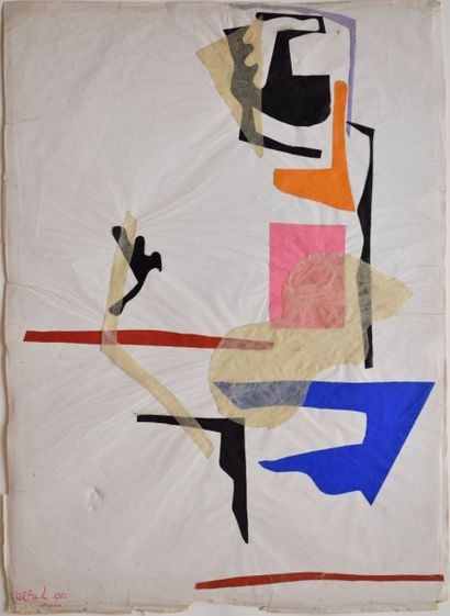 DEVRIM Nejad, 1923-1995 Sans titre, Paris, 1951 collage sur papier doublé sur cadapac...