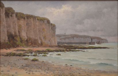 BAIRD William Baptiste, 1847-1917 Rivage aux falaises et à la jetée huile sur toile,...