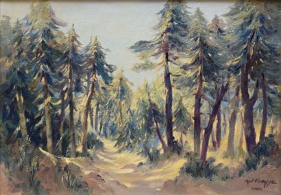 FÉNASSE Paul, 1899-1976 Chemin dans une forêt de pins, Chréa, Algérie huile sur toile,...