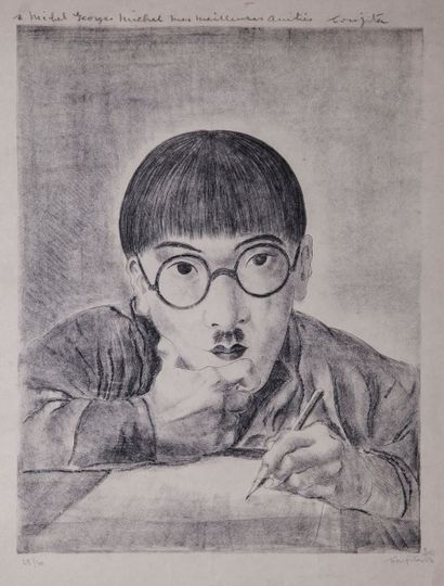 FOUJITA Tsuguharu, 1886-1968 Autoportrait au dessin héliogravure en noir n°28/30...