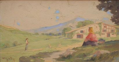 GALY Hippolyte, 1847-1929 Scènes du Pays-Basque quatre huile sur cartons formant...