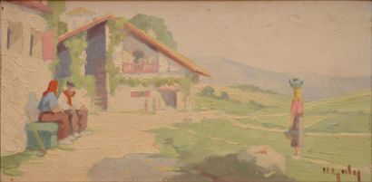 GALY Hippolyte, 1847-1929 Scènes du Pays-Basque quatre huile sur cartons formant...