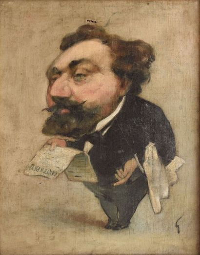 GILL André, 1840-1885 Portrait charge ?carte à payer? huile sur toile (accidents...