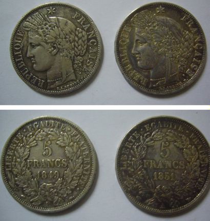 REPUBLIQUE (1848 - 1852). Lot de deux 5 francs Cérès 1849 et 1851 A. G 719. TTB