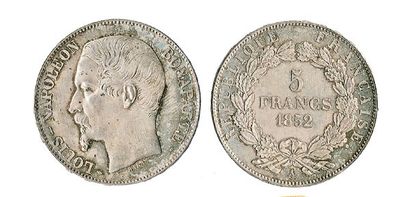 II REPUBLIQUE (1848 - 1852) 5 f. Louis Napoléon Bonaparte, 1852 Paris. G 726.