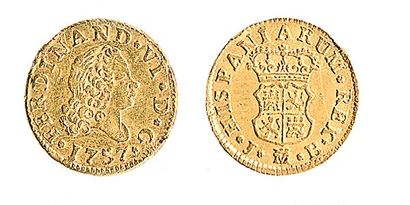 ESPAGNE, Ferdinand VI (1746 - 1759). ½ scudo d'or, 1757 Madrid. TTB
