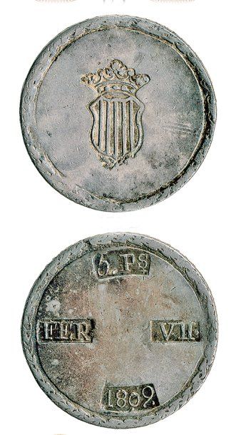 ESPAGNE, Tarragone, Ferdinand VII (1808 - 1833). 5 pesetas 1809 (petit O). TTB