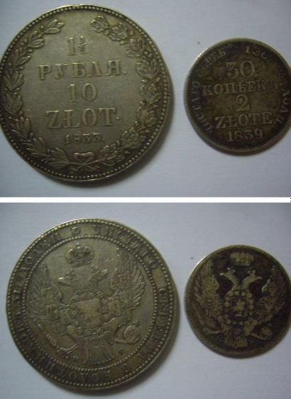 POLOGNE, Nicolas I de Russie (1825-1855) Un rouble et demi-10Zloty, 1833 et 30Kopeck-...