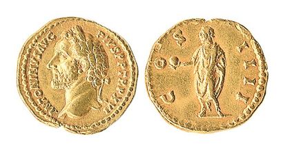 ROME, Antonin le Pieux (138 - 161) Auréus. R /L'empereur debout tenant un globe....