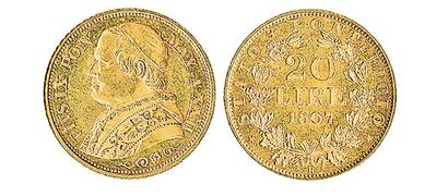 VATICAN, Pie IX (1846 - 1878). 20 lire, 1867 anno XXII. F 280.