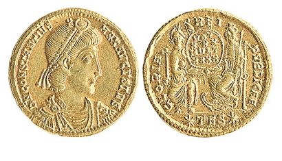 ROME, Constance II (337 - 340) Solidus de Thessalonique. R /Rome et Constantinople...