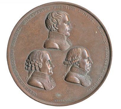null La Paix d'Amiens. Médaille de bronze (68 mm) aux bustes des 3 consuls par Jeuffroy...
