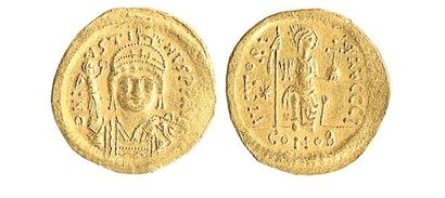 BYZANCE, Justin II (565 - 578). Solidus de Constantinople. R / Constantinople assise....