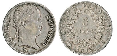 null NAPOLEON I. 5 francs laurée, 1812 Rouen. G 584. Ancien achat Ciani avec pochette...