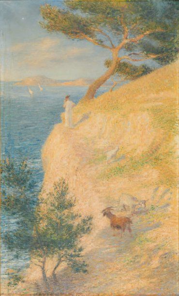 DIFFRE Jean, né en 1864 Sentier en bord de mer dans le Midi, 1917 Huile sur toile...