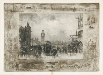 BUHOT Félix, 1847 -1898 Westminster Clock Tower Eau-forte sur papier vergé, annotée...