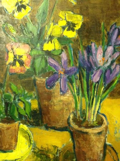 BERMOND Marguerite, 1911-1991 Fleurs de printemps, huile sur toile, signée en bas...
