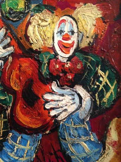 D'ANTY Henry, 1910-1998 Clown à la guitare Huile sur toile, signée en bas au milieu,...